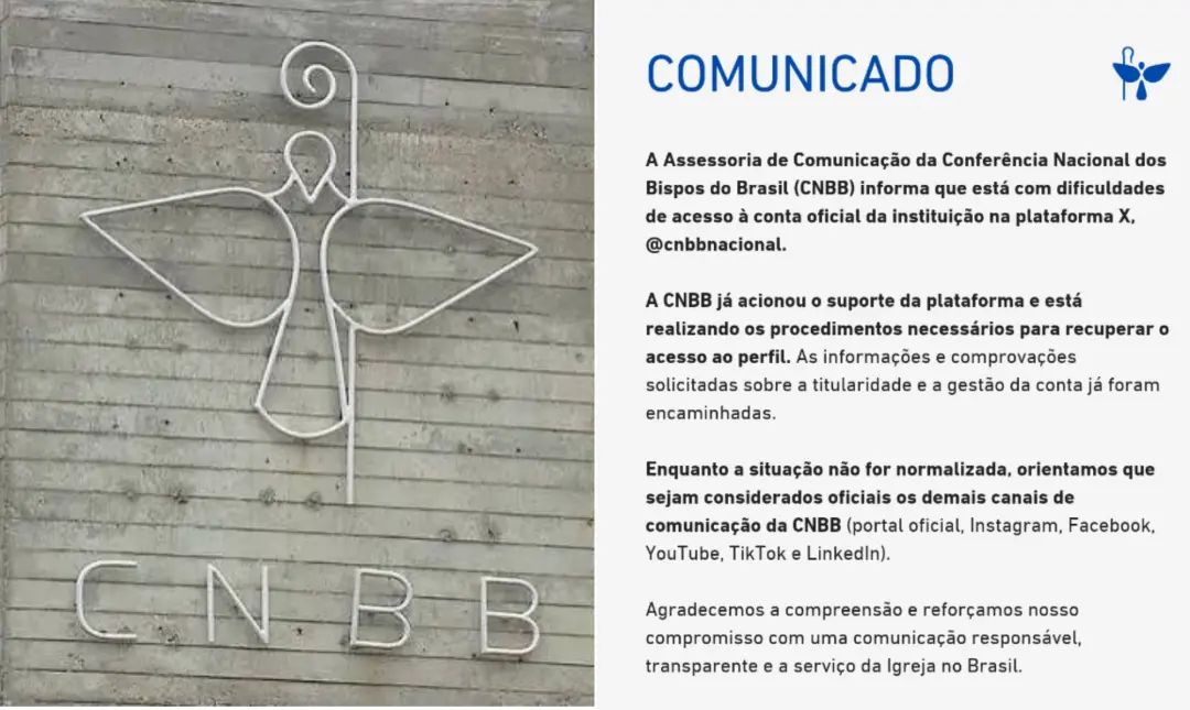 CNBB perdeu o acesso ao perfil oficial no X e tá tentando recuperar a conta. É um transtorno sério pra comunicação da I…