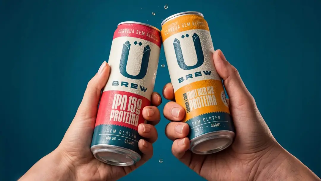 ÜBrew, cerveja sem álcool e sem glúten, chega ao mercado com 15 gramas de proteína vegetal por porção. É bacana ver a b…