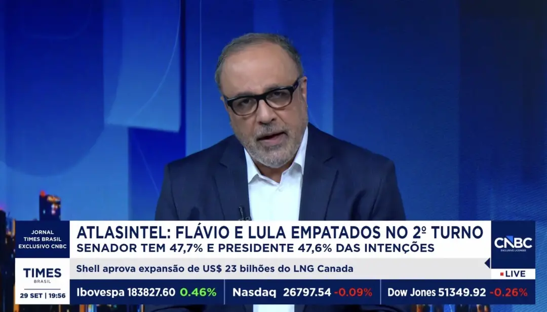 Lula com 45,3% contra Flávio com 42,2% no primeiro turno, segundo a AtlasIntel. Estabilidade nesse cenário mostra que a…