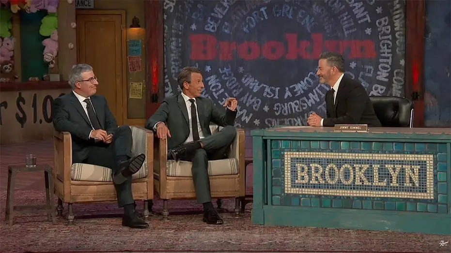 Seth Meyers e John Oliver disseram para Jimmy Kimmel que ele é o colete à prova de balas deles quando o assunto é Trump…