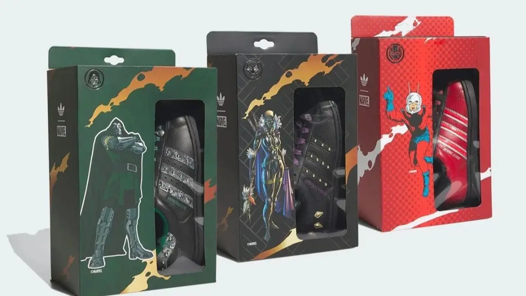 Doutor Destino inspira uma nova coleção de tênis da Adidas com a Marvel, trazendo referências do MCU. A edição usa pret…