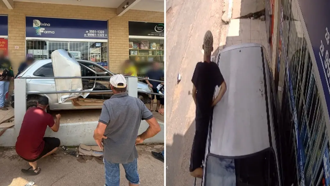 No Sul do ES, um carro perdeu o controle na rampa de uma farmácia e o motorista saiu pela janela. A polícia apontou fal…