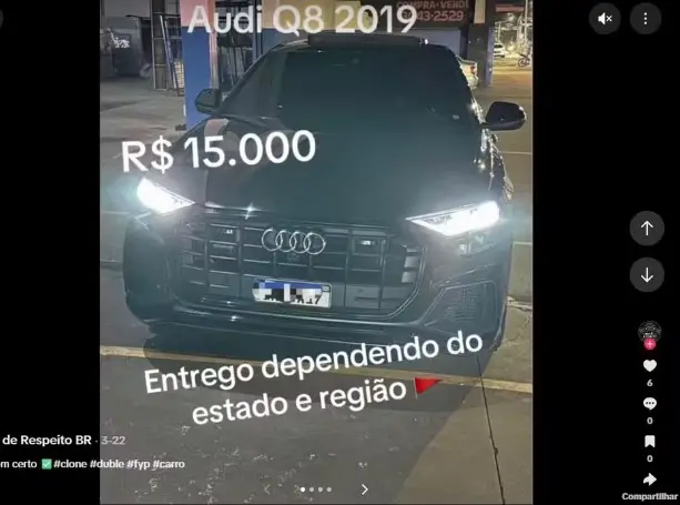 Vinte e uma contas no TikTok vendem carros de luxo roubados, como Audi Q8 2019 por R$ 15 mil, no Rio. É um risco enorme…