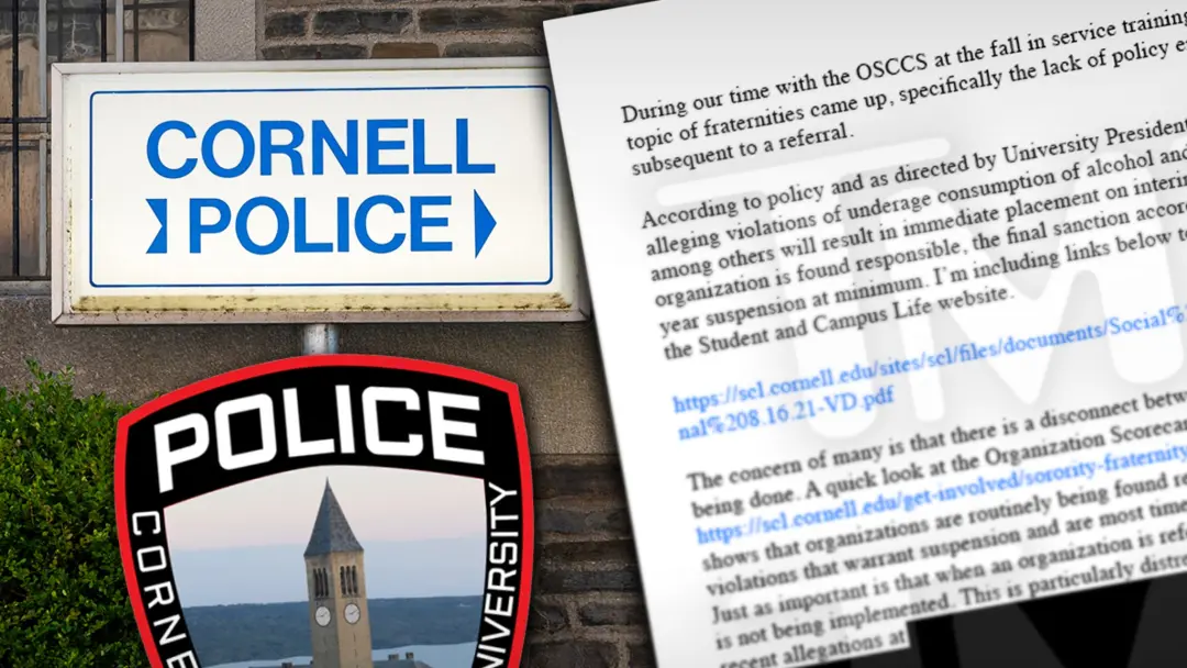Cornell University não tá punindo as fraternidades, mesmo com o e-mail de um policial de novembro de 2022 mostrando a f…