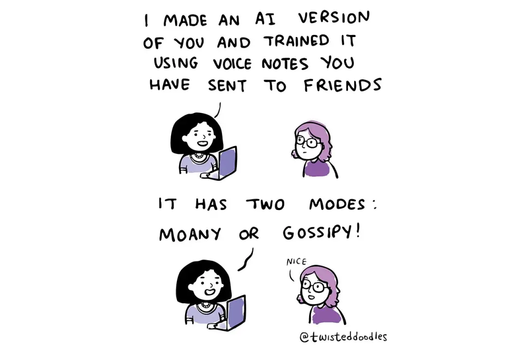 TwistedDoodles fez uma versão em IA de você. Acho que essa tecnologia tem um potencial gigante, mas também gera um deba…