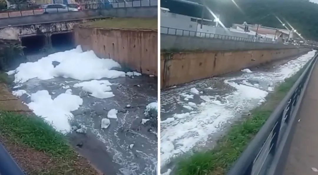 Córrego no Jardim Samambaia, em Itupeva, teve espuma branca na noite de terça-feira. A investigação da Cetesb é necessá…