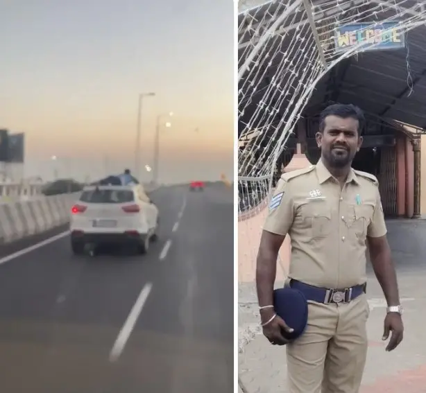 Um policial ficou agarrado no teto de um SUV que acelerou mais de 100 km/h durante uma perseguição de 40 quilômetros no…