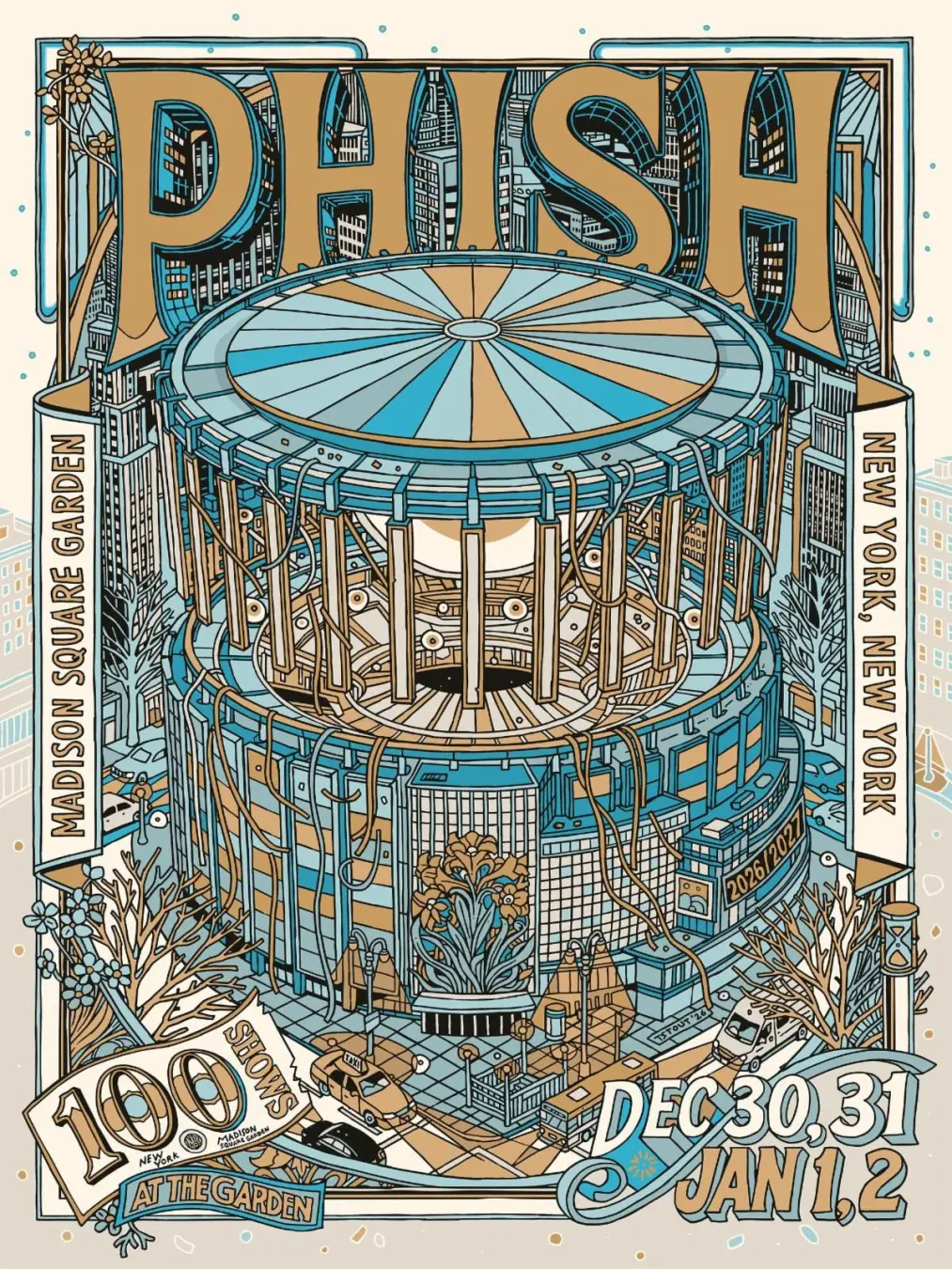 Madison Square Garden recebe o Phish em quatro shows de Ano Novo, culminando com a performance número 100 da banda. A t…