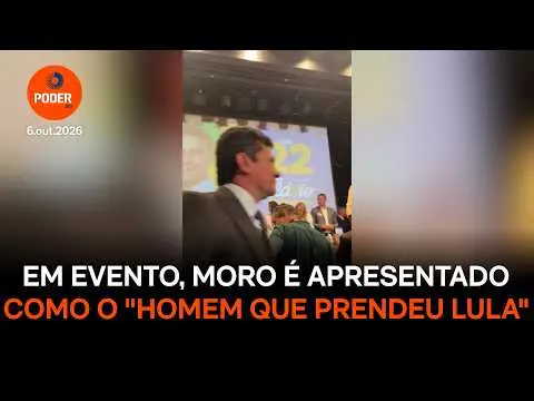 Sergio Moro foi apresentado em evento do PL como o homem que prendeu Lula, durante a campanha de Moro no Paraná. A menç…