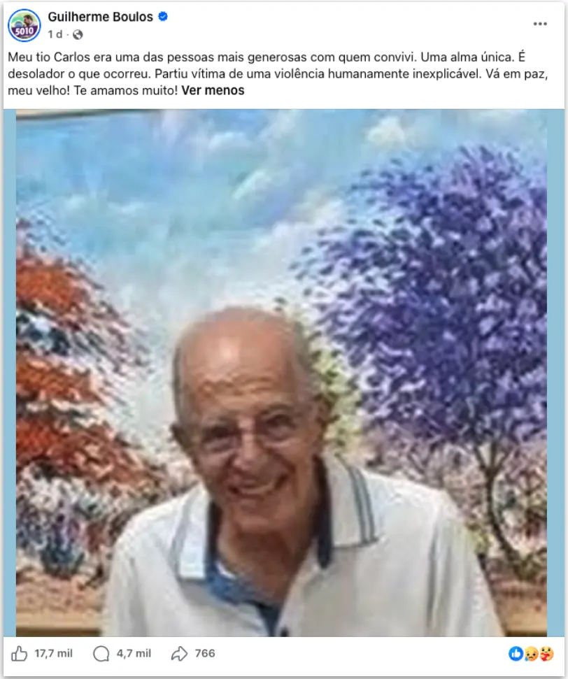 Carlos Boulos, dentista de 80 anos, faleceu após ser atropelado na Avenida 23 de Maio em São Paulo. A alegação de violê…