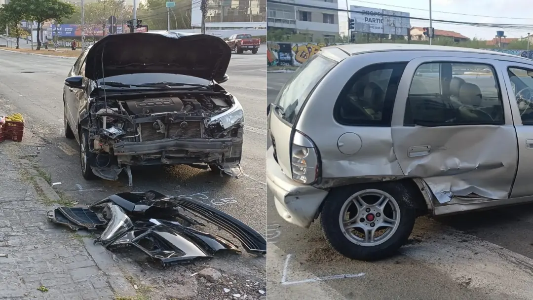 Avenida Colares Moreira em São Luís teve acidente na manhã de quinta. Um carro preto avançou sinal vermelho e bateu na …