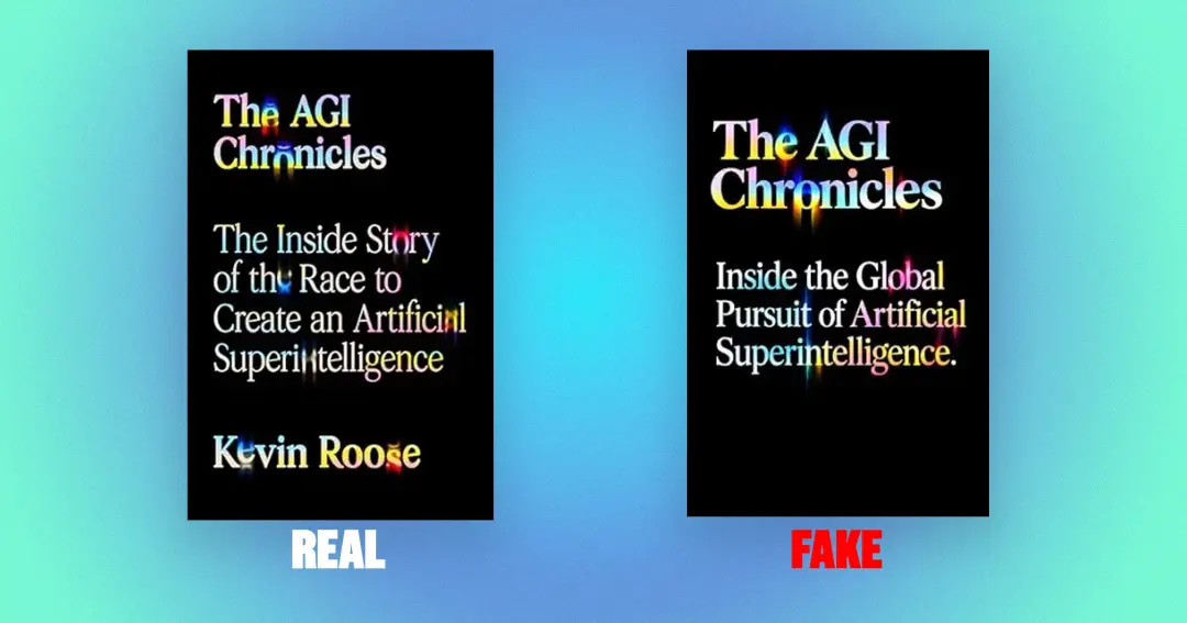 Kevin Roose viu um livro falso, chamado The AGI Chronicles, circulando na Amazon por 24,69 dólares, logo após o lançame…
