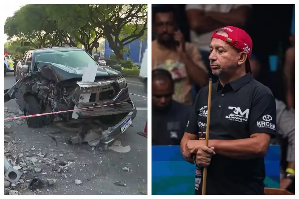 Mestre da sinuca, Baianinho de Mauá, ficou levemente ferido após uma caminhonete atingir poste na Avenida Presidente Ta…