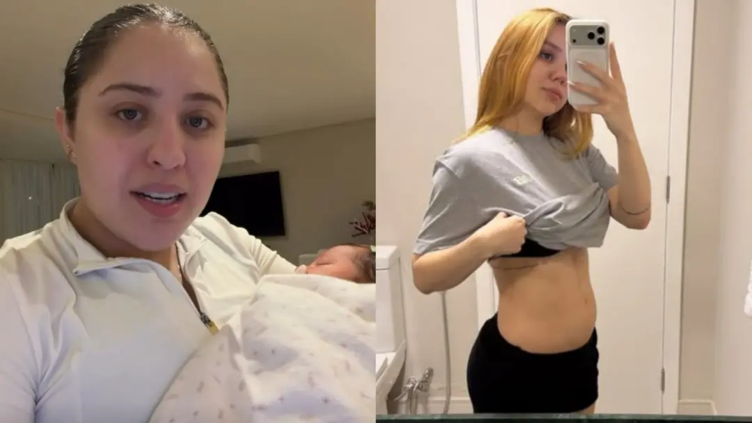 Júlia Ribeiro mostrou o corpo 7 dias após o parto ao lado de Mari Fernandez, dizendo que isso é por genética boa e roti…