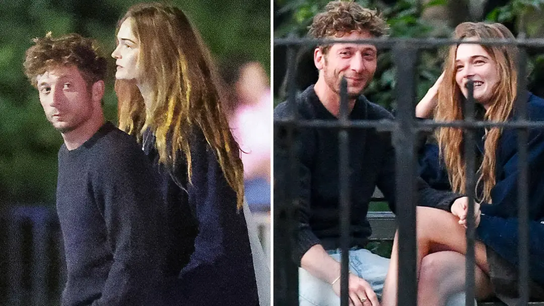 Jeremy Allen White e Lulu Tenney andando de mãos dadas em um parque na cidade de Nova York. Concordo que mostrar o afet…