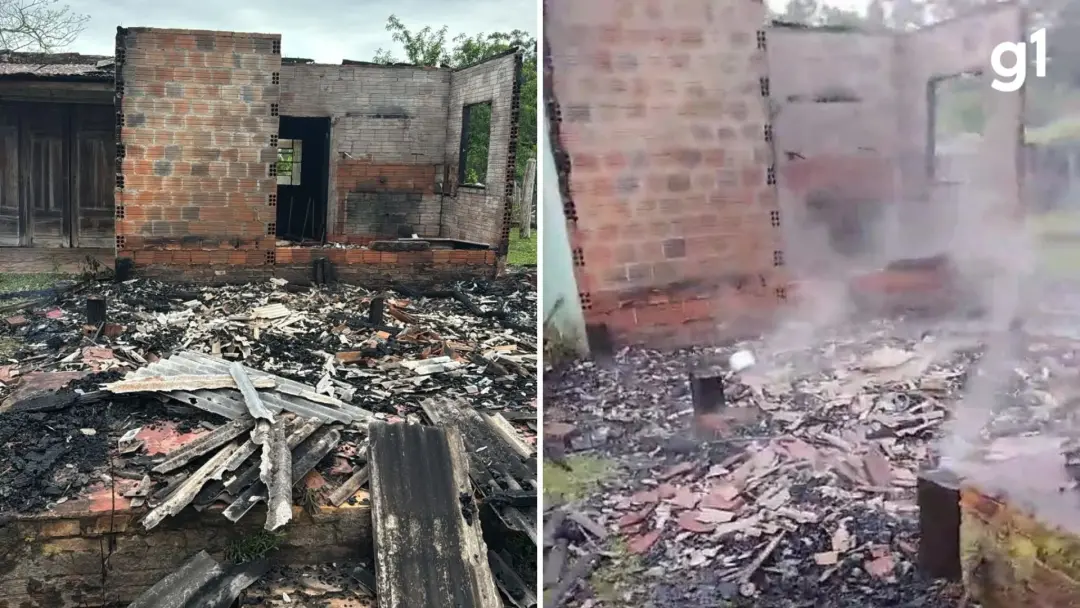 Raio atingiu casa de madeira em Formigueiro, no interior do Rio Grande do Sul, causando incêndio na manhã desta quinta-…