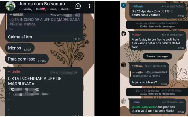 Estudantes da UFF denunciaram ameaças de incêndio e violência contra petistas por redes sociais, após manifestações pró…