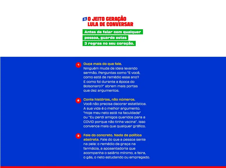 Cartilha do PT ensina a falar com mais de 70 anos para ajudar Lula no segundo turno, dando guias pra criticar Flávio Bo…
