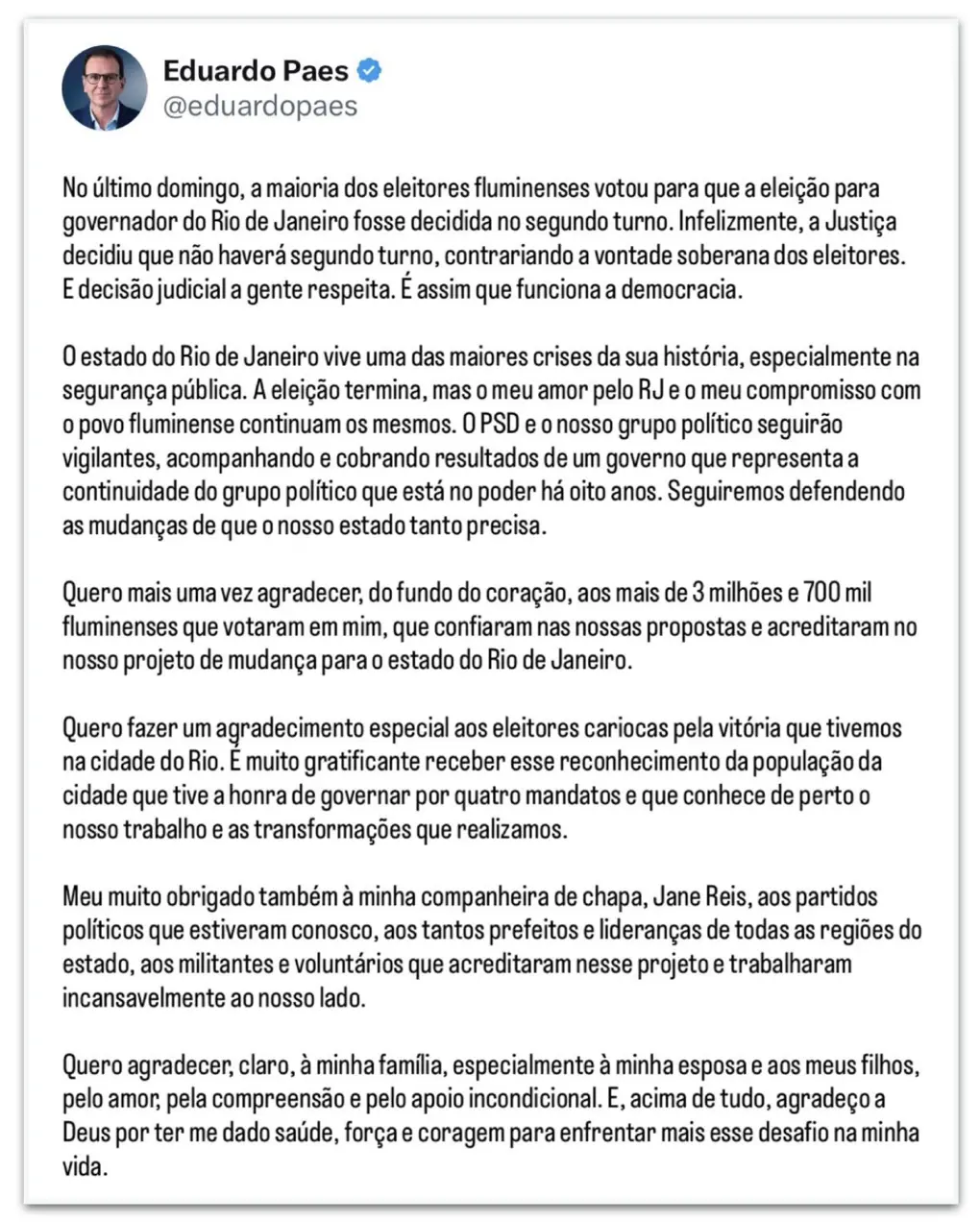 Eduardo Paes reconheceu a decisão judicial no Rio de Janeiro, que tirou votos de Anthony Garotinho, fechando a disputa …