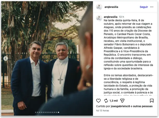 Flávio Bolsonaro e Alfredo Gaspar visitaram o cardeal Paulo Cezar Costa em Brasília. O encontro, uma visita institucion…
