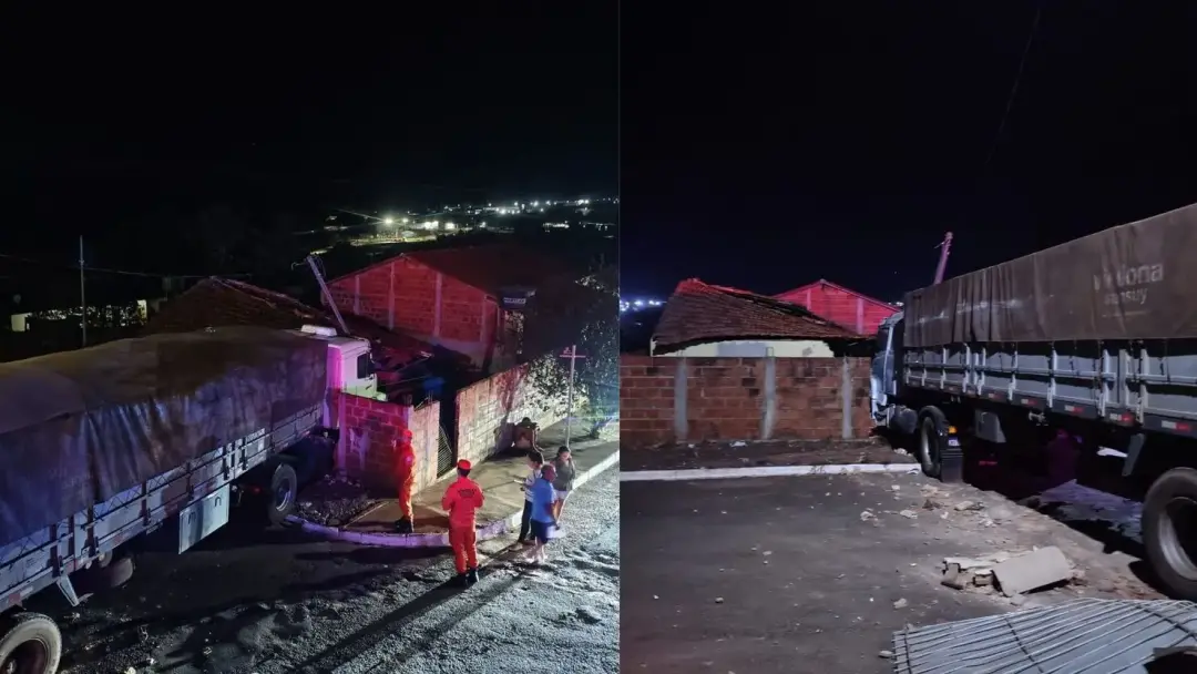 Caminhão atingiu duas casas em Caçu por possível falha nos freios na noite de quinta. Um morador conseguiu se salvar nu…