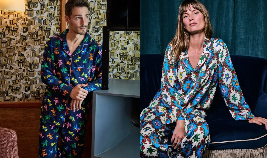 Printfresh lançou coleção nova com pijamas do Grateful Dead trazendo os ursos dançantes e florais da banda. É legal ver…