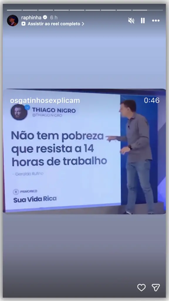 Raphinha compartilha vídeo contra a escala 6x1, falando que não tem pobreza que resista a 14 horas de trabalho. A jorna…