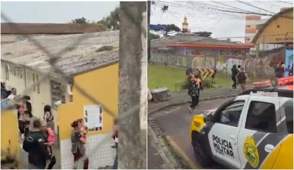 Curitiba, Paraná, palco de invasão onde um homem fez reféns 13 crianças numa escola. O fato expõe a fragilidade dos esp…