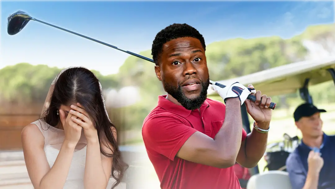 Kevin Hart jogou uma bola de golfe na área de recepção de um casamento durante um jogo com Grant Horvat. Situação sem g…