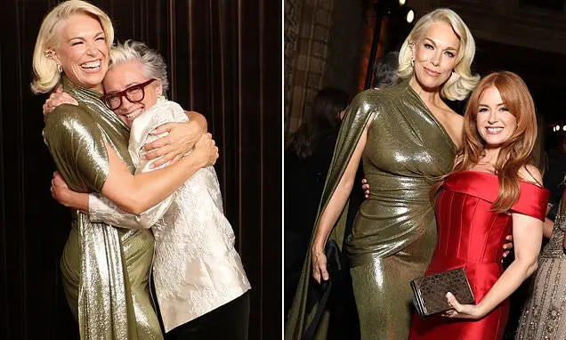 Hannah Waddingham, aos 52 anos, deslumbrante num vestido verde justo durante uma noite com Emma Thompson e Isla Fisher …