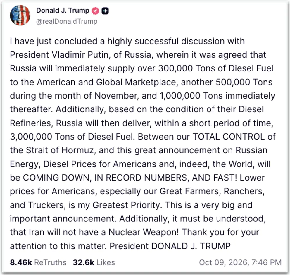 Estados Unidos suspenderam sanções e aceitaram diesel russo, com previsão inicial de mais de 300 mil toneladas chegando…