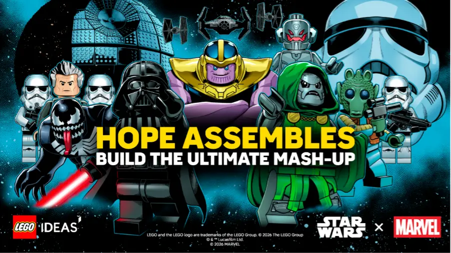 Lego lançou um desafio Lego Ideas em Nova York Comic Con, convidando a criar sets que juntem os mundos Marvel e Star Wa…